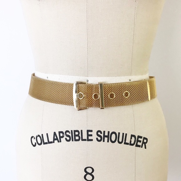 Vintage Accessories - Vintage Gold Mesh Metal Wide Belt Waist Funky Big